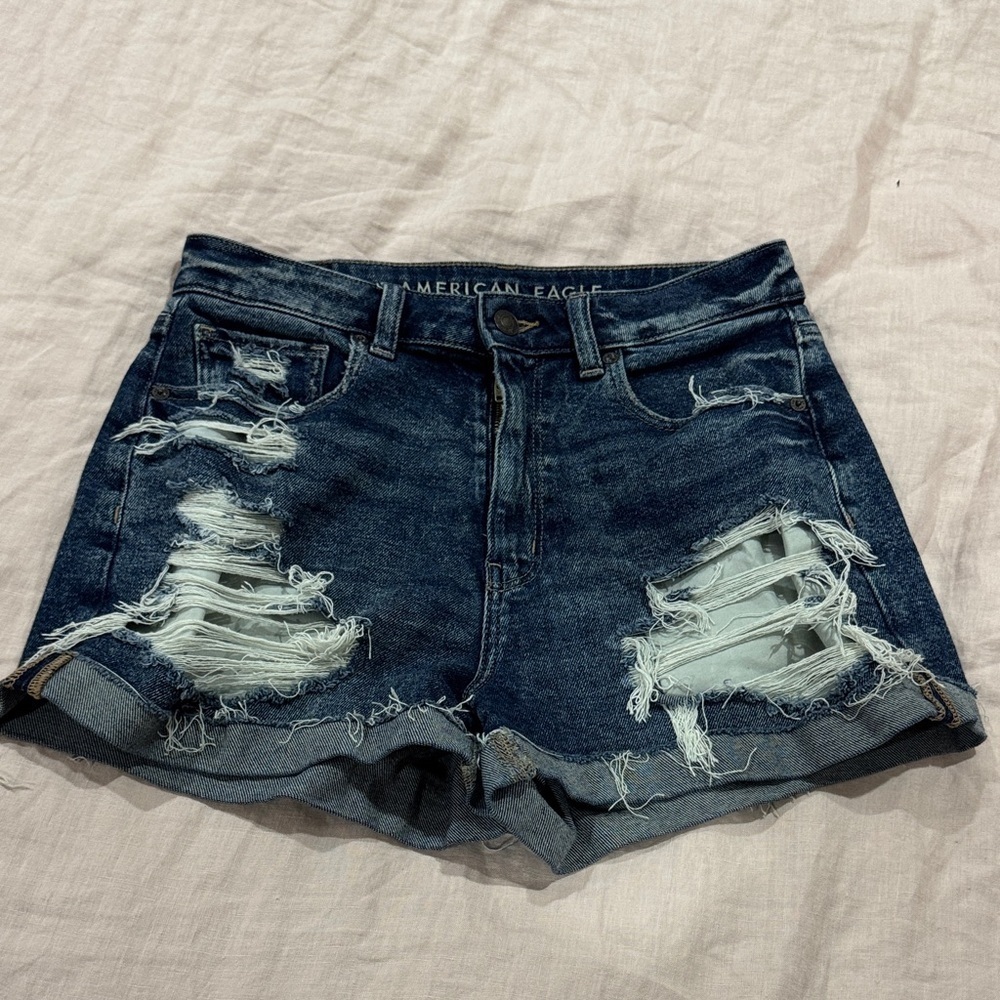American Eagle Outfitters Distressed Denim Shorts - Blue